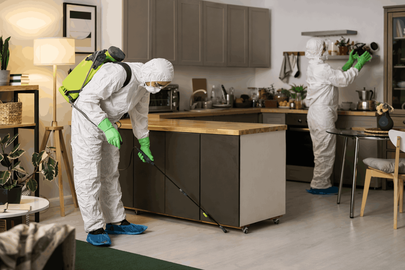 Professional pest control technician performing pest treatment service